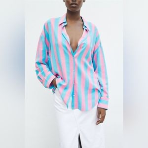 STRIPED OVERSIZE LINEN BLEND SHIRT Zara